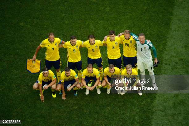 The Sweden players pose for a team photo prior to the 2018 FIFA World Cup Russia Round of 16 match between Sweden and Switzerlandat Saint Petersburg...