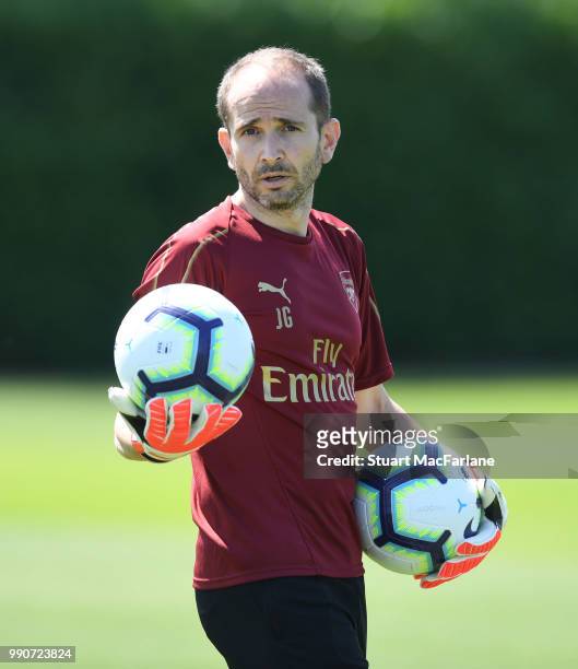 Arsenal goalkeeping coach Javi Garcia during a training session at London Colney on July 3, 2018 in St Albans, England.