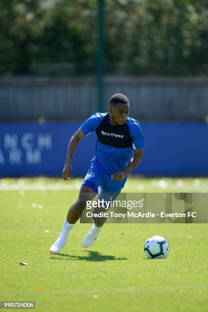 Ademola Lookman during the Everton training session at USM Finch Farm on July 3, 2018 in Halewood, England.