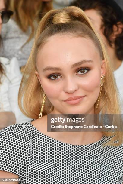 Lily-Rose Depp attends the Chanel Haute Couture Fall/Winter 2018-2019 show as part of Haute Couture Paris Fashion Week on July 3, 2018 in Paris,...