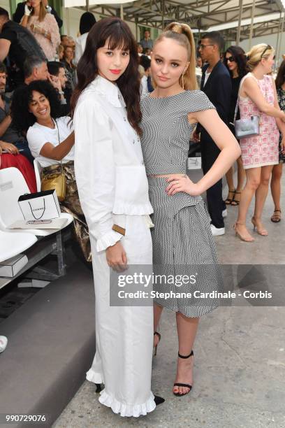 Ayami Nakajo and Lily-Rose Depp attend the Chanel Haute Couture Fall/Winter 2018-2019 show as part of Haute Couture Paris Fashion Week on July 3,...