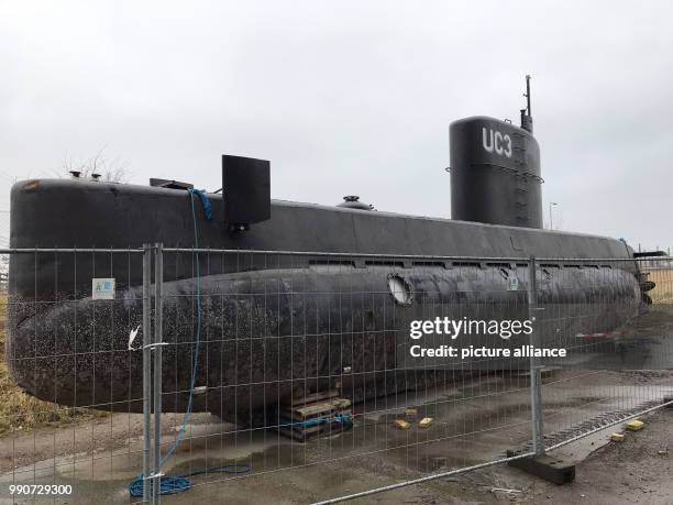 After Danish engineer Peter Madsen was accused of the mysterious murder of journalist Kim Wall, his submarine 'Nautilus' sits on dry land in...