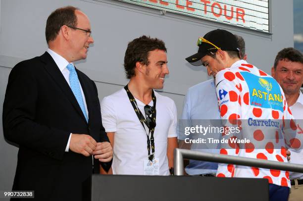 Tour De France 2009, Stage 1Podium, Prince Albert Ii , Alberto Contador Mountains Jersey Maillot Montagne Bergtrui Bolletjestrui, Fernando Alonso F1...