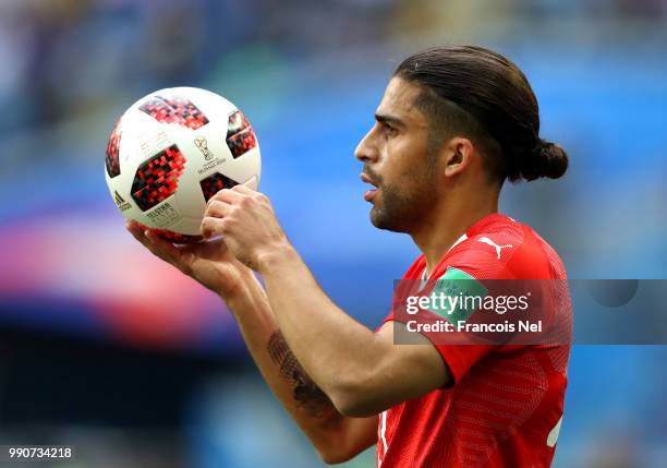 Ricardo Rodriguez of Switzerland prepares to take a throw in during the 2018 FIFA World Cup Russia Round of 16 match between Sweden and Switzerland...