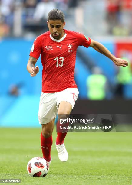 Ricardo Rodriguez of Switzerland runs with the ball during the 2018 FIFA World Cup Russia Round of 16 match between Sweden and Switzerland at Saint...