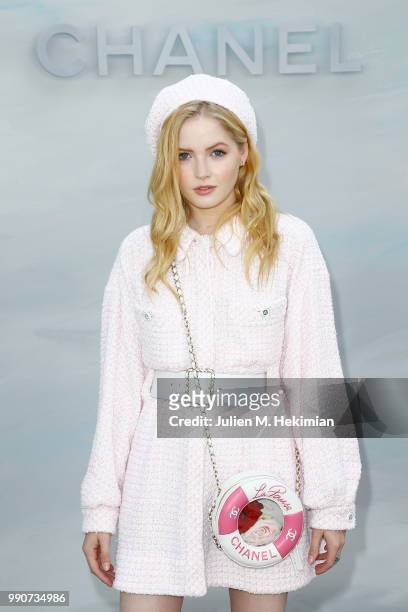 Ellie Bamber attends the Chanel Haute Couture Fall Winter 2018/19 show at Le Grand Palais on July 3, 2018 in Paris, France.