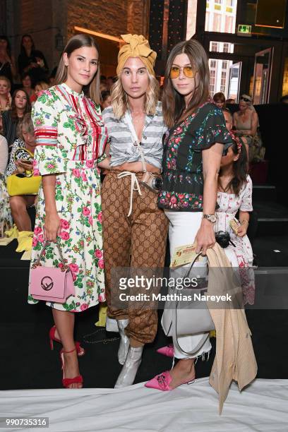 Nina Schwichtenberg, Karin Teigl and Viktoria Heiler attends the Lena Hoschek show during the Berlin Fashion Week Spring/Summer 2019 at ewerk on July...