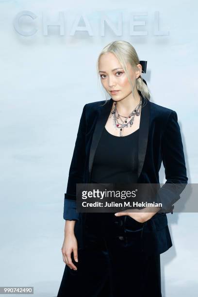 Pom Klementieff attends the Chanel Haute Couture Fall Winter 2018/19 show at Le Grand Palais on July 3, 2018 in Paris, France.