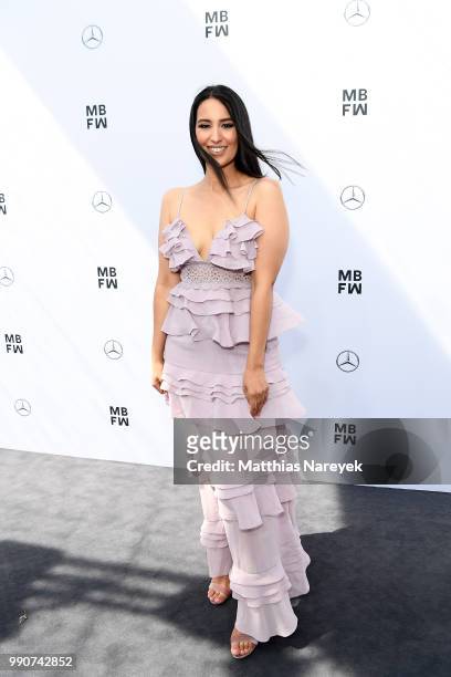 Dounia Slimani attends the Lena Hoschek show during the Berlin Fashion Week Spring/Summer 2019 at ewerk on July 3, 2018 in Berlin, Germany.