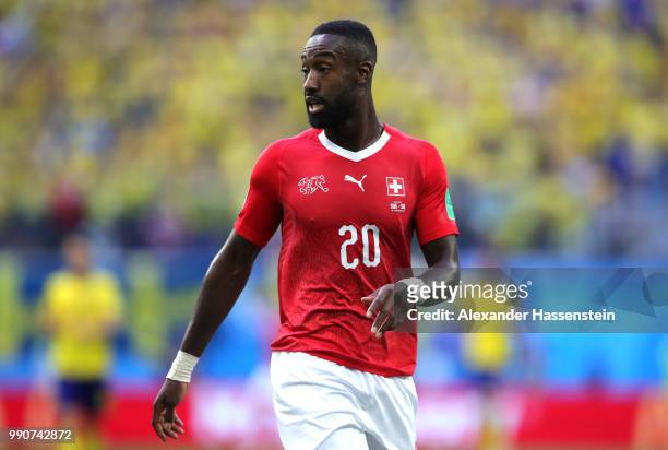 Johan Djourou of Switzerland looks on during the 2018 FIFA World Cup Russia Round of 16 match between Sweden and Switzerland at Saint Petersburg...