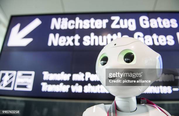 Robot Josie Pepper assists passengers travelling from the airport in Munich, Germany, 20 February 2018. Pepper is a humanoid robot programmed to...