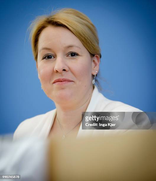 German Family Minister Franziska Giffey captured at the federal press conference on July 03, 2018 in Berlin, Germany.