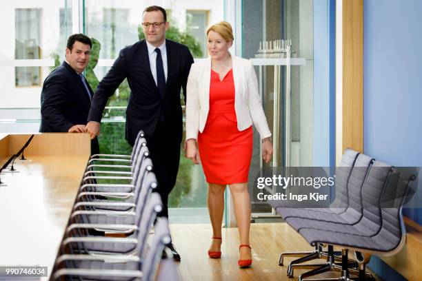 Berlin, Germany German Health Minister Jens Spahn , German Family Minister Franziska Giffey and German Minister of Work and Social Issues Hubertus...