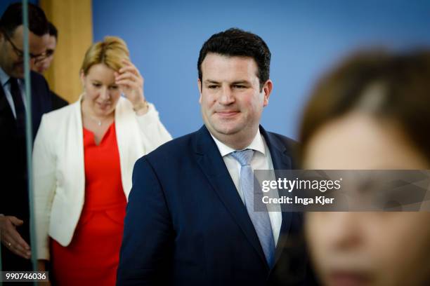 Berlin, Germany German Health Minister Jens Spahn , German Family Minister Franziska Giffey and German Minister of Work and Social Issues Hubertus...