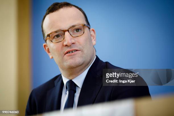 German Health Minister Jens Spahn captured at the federal press conference on July 03, 2018 in Berlin, Germany.