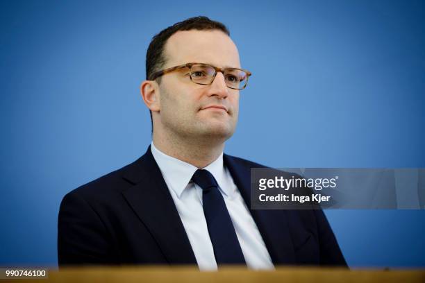 German Health Minister Jens Spahn captured at the federal press conference on July 03, 2018 in Berlin, Germany.