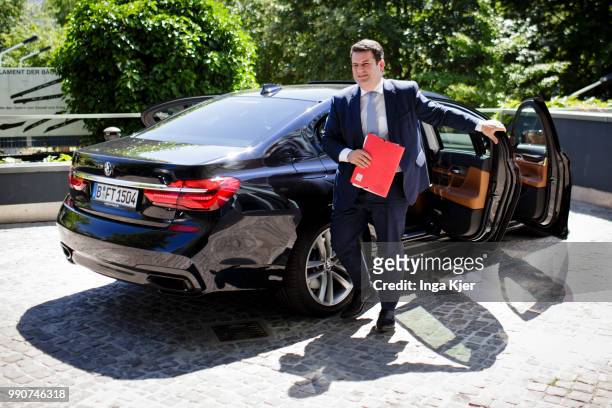 Berlin, Germany German Minister of Work and Social Issues Hubertus Heil arrives for the federal press conference on July 03, 2018 in Berlin, Germany.