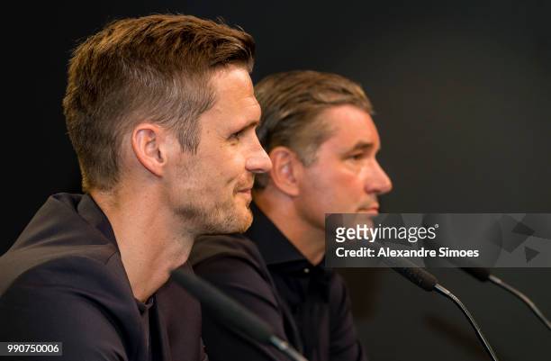 Borussia Dortmund present the new head of player's department Sebastian Kehl with Michael Zorc , r., on July 3, 2018 in Dortmund, Germany.