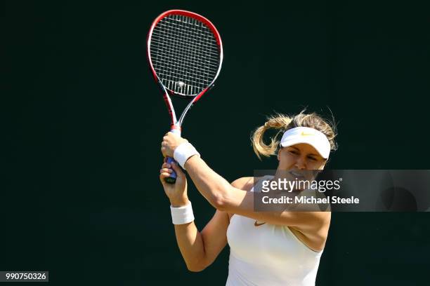 Eugenie Bouchard of Canada returns against Gabriella Taylor of Great Britain during their Ladies' Singles first round match on day two of the...