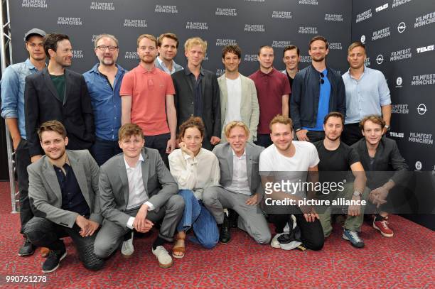 July 2018, Germany, Munich: Actors : Leonard Hohm, Franz Dinda, Rainer Bock, Julius Feldmeier, Pierre Kiwitt, Pit Bukowski, Klaus Steinbacher,...