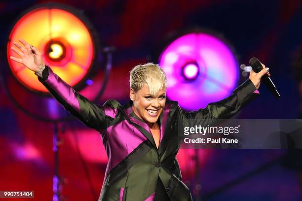 Pink performs on stage at Perth Arena on July 3, 2018 in Perth, Australia.
