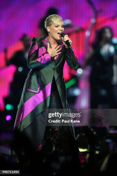 Pink performs on stage at Perth Arena on July 3, 2018 in Perth, Australia.