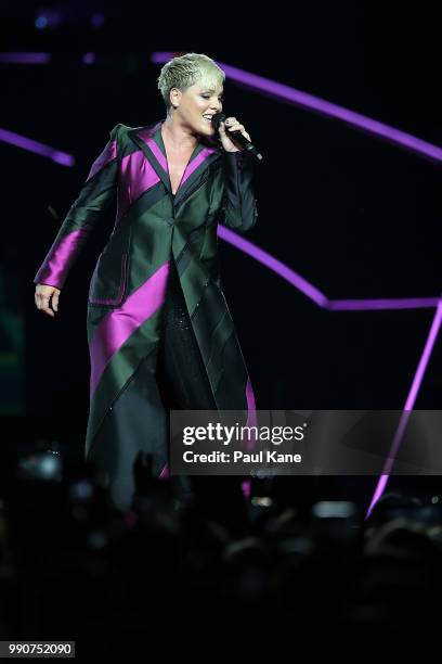 Pink performs on stage at Perth Arena on July 3, 2018 in Perth, Australia.