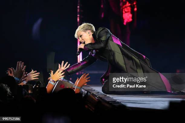 Pink performs on stage at Perth Arena on July 3, 2018 in Perth, Australia.