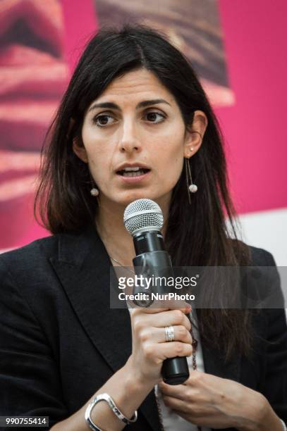 The Mayor of Rome Virginia Raggi during the press conference to present the MIC, the new card to access the system of civic museums in Rome, for...