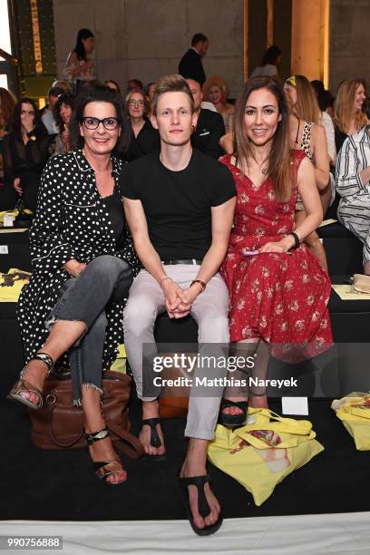 Astrid Rudolph, Anastasia Zampounidis and guest attend the Lena Hoschek show during the Berlin Fashion Week Spring/Summer 2019 at ewerk on July 3,...