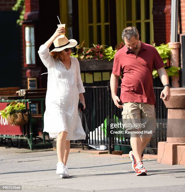 Exclusive Coverage) Leslie Mann and Judd Apatow are seen walking in soho on July 3, 2018 in New York City.