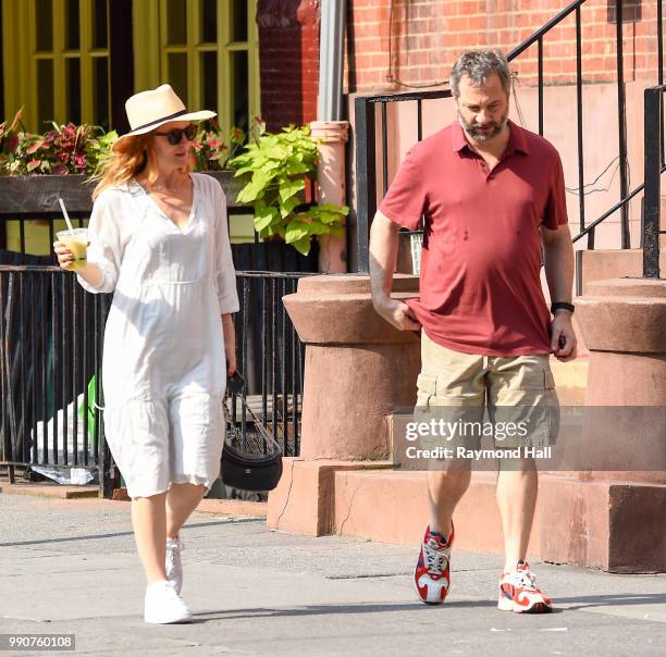 Exclusive Coverage) Leslie Mann and Judd Apatow are seen walking in soho on July 3, 2018 in New York City.