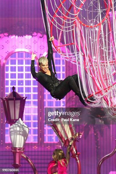 Pink performs on stage at Perth Arena on July 3, 2018 in Perth, Australia.