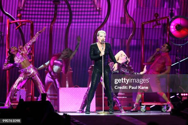 Pink performs on stage at Perth Arena on July 3, 2018 in Perth, Australia.