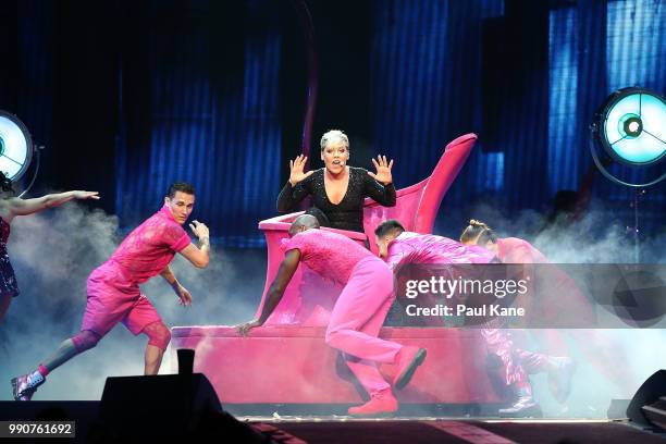 Pink performs on stage at Perth Arena on July 3, 2018 in Perth, Australia.