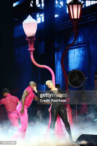 Pink performs on stage at Perth Arena on July 3, 2018 in Perth, Australia.