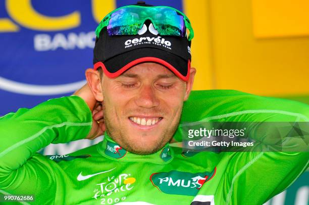 Tour De France 2009, Stage 19Podium, Hushovd Thor Green Jersey, Celebration Joie Vreugde, Groene Trui Maillot Vert /Bourgoin-Jallieu - Aubenas , Rit...