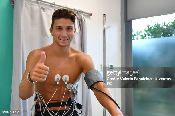 Juventus new signing Mattia Caldara undergoes medical tests at Jmedical on July 3, 2018 in Turin, Italy.