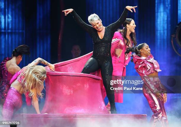 Pink performs on stage at Perth Arena on July 3, 2018 in Perth, Australia.