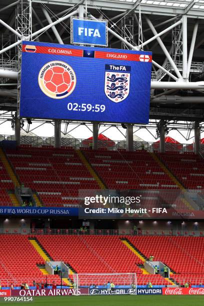 General view of the giant screen prior to the 2018 FIFA World Cup Russia Round of 16 match between Colombia and England at Spartak Stadium on July 3,...