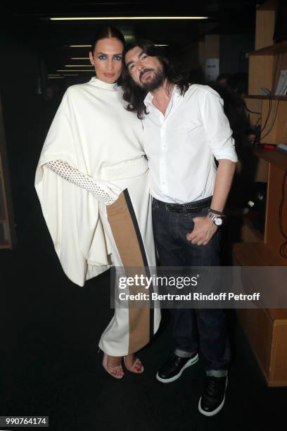 Model Nieves Alvarez and Stylist Stephane Rolland pose prior the Stephane Rolland Haute Couture Fall Winter 2018/2019 show as part of Paris Fashion...