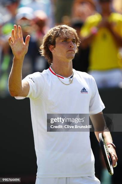 Alexander Zverev of Germany celebrates his victory over James Duckworth of Australia during their Men's Singles first round match on day two of the...