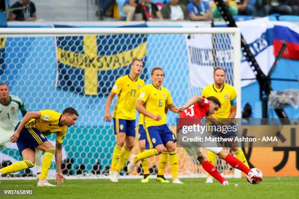 Ricardo Rodriguez of Switzerland shoots at goal during the 2018 FIFA World Cup Russia Round of 16 match between Sweden and Switzerland at Saint...