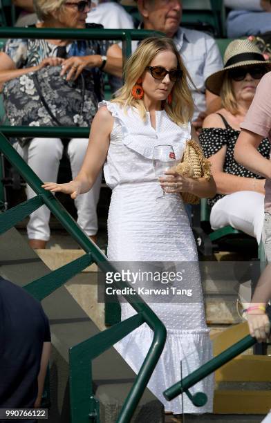 Joanne Froggatt attends day two of the Wimbledon Tennis Championships at the All England Lawn Tennis and Croquet Club on July 3, 2018 in London,...