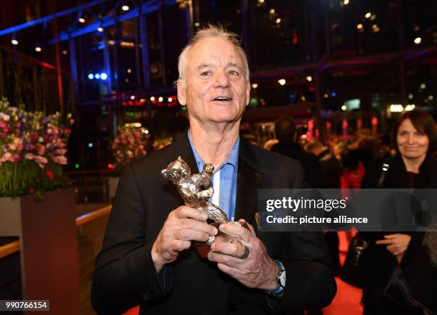 February 2018, Germany, Berlin, Award Ceremony, Berlinale Palace: The Hollywood star Bill Murray receives the Silver Bear for Best Director instead...