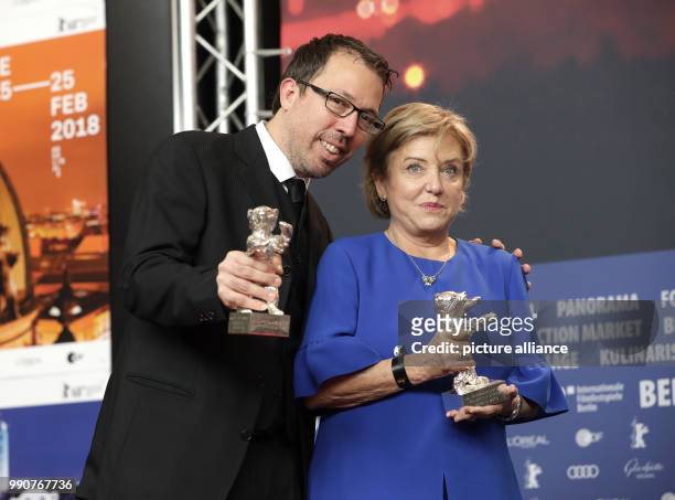 February 2018, Germany, Berlin, Award Ceremony, Berlinale Palace: Actress Ana Brun from Paraguay holds her silver bear for Best Actress for her...