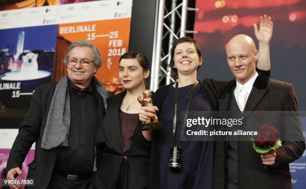 February 2018, Germany, Berlin, Award Ceremony, Berlinale Palace: Philippe Avril , Bianca Oana, Adina Pintilie and Tomas Lemarquis pose with their...