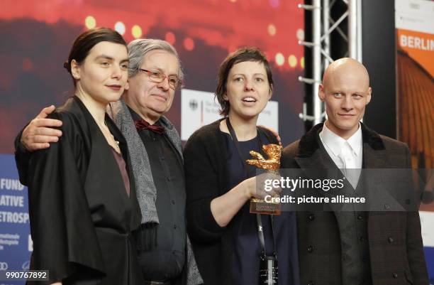 February 2018, Germany, Berlin, Award Ceremony, Berlinale Palace: Philippe Avril , Bianca Oana, Adina Pintilie and Tomas Lemarquis pose with their...