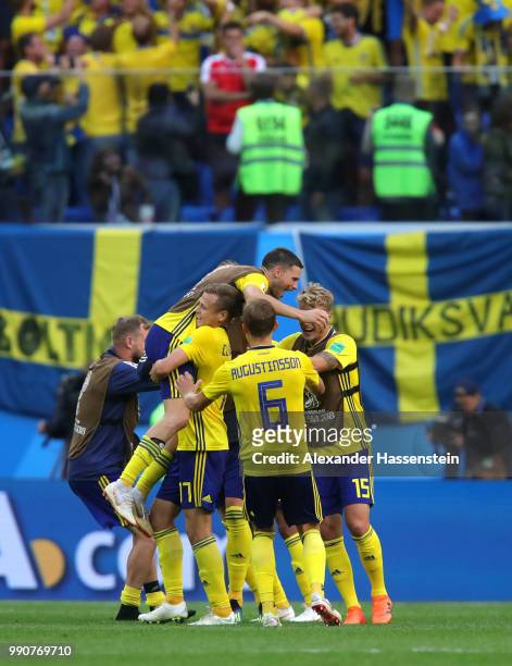 Sweden players acknowledge the fans following the 2018 FIFA World Cup Russia Round of 16 match between Sweden and Switzerland at Saint Petersburg...
