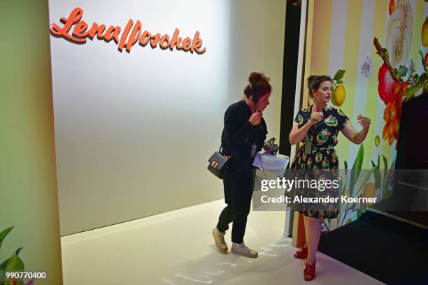 Lena Hoschek is seen on the runway ahead of her show during the Berlin Fashion Week Spring/Summer 2019 at ewerk on July 3, 2018 in Berlin, Germany.